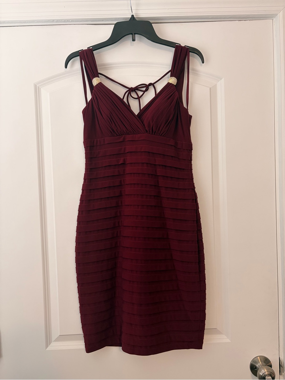 Cache Burgundy Sleeveless Midi Dress with Gold Accent
